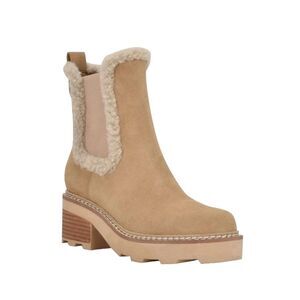 NWOT Calvin Klein Women's Leather Faux Fur Anissa Chelsea Ankle Boots, Size 8.5